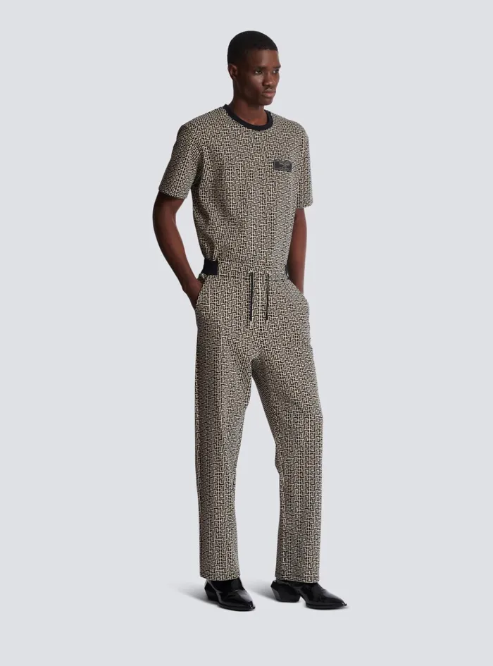 PB Labyrinth Jacquard Joggers Black Men Balmain Trousers And Shorts