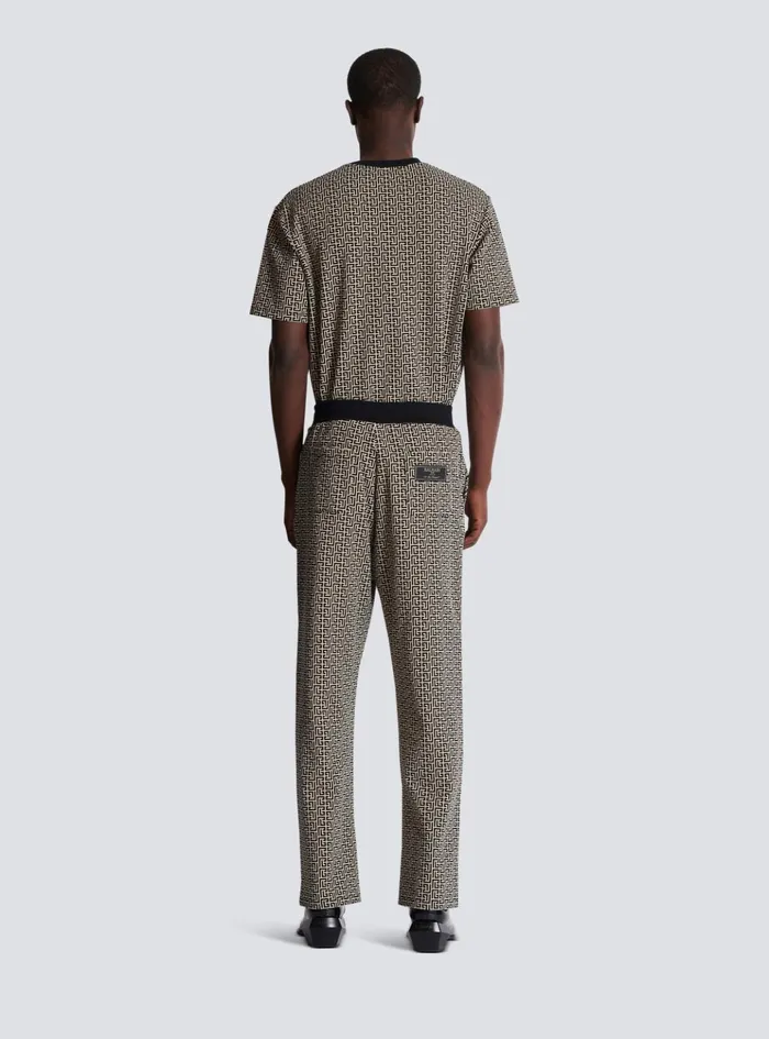 PB Labyrinth Jacquard Joggers Black Men Balmain Trousers And Shorts