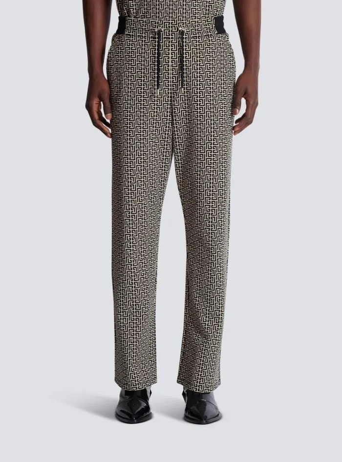 PB Labyrinth Jacquard Joggers Black Men Balmain Trousers And Shorts