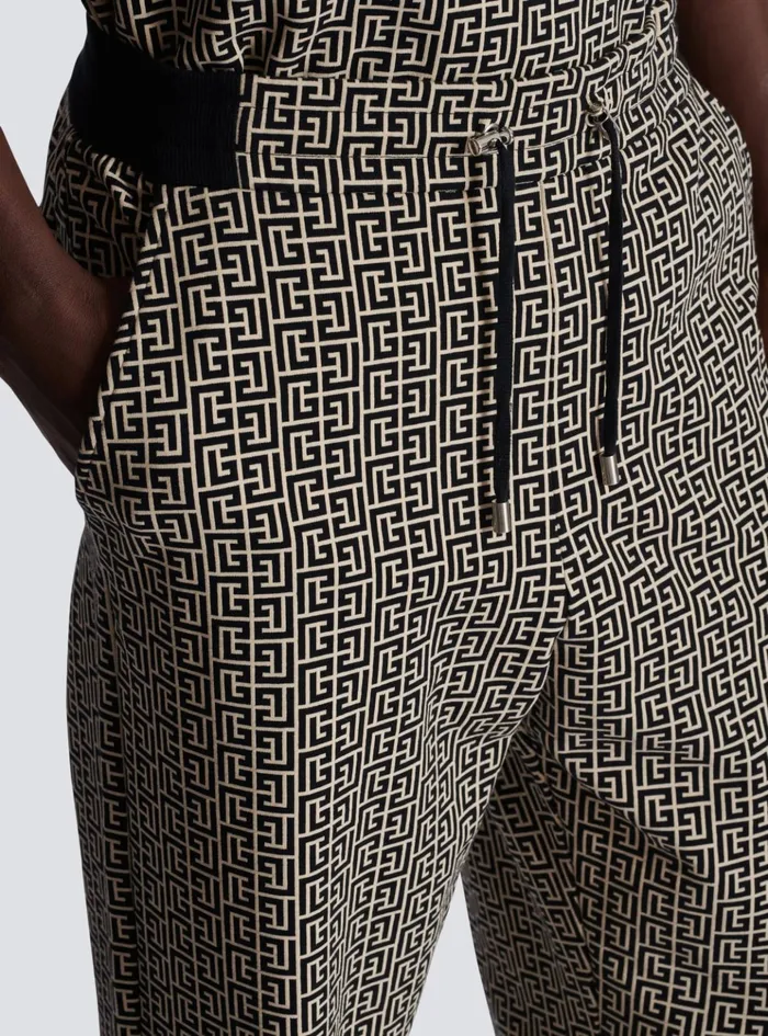 PB Labyrinth Jacquard Joggers Black Men Balmain Trousers And Shorts