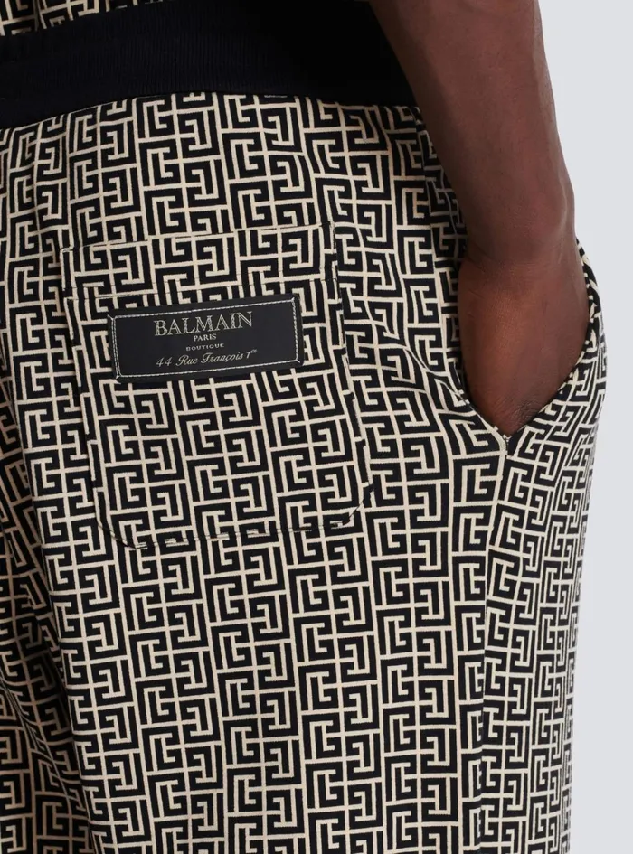 PB Labyrinth Jacquard Joggers Black Men Balmain Trousers And Shorts