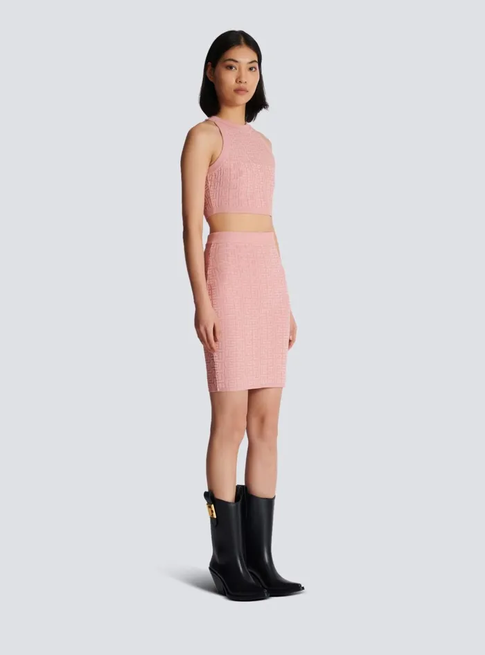 PB Labyrinth Knit Skirt Pink Women Balmain Skirts