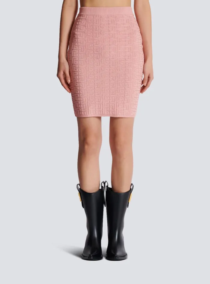 PB Labyrinth Knit Skirt Pink Women Balmain Skirts