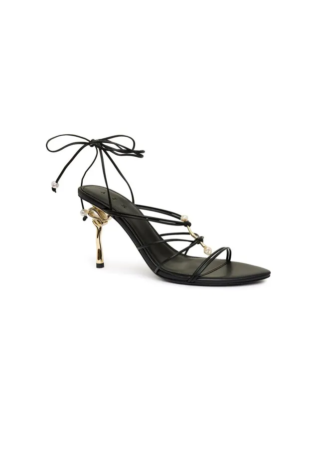 Perenna Pearl Bar Strappy Heel Black Women Aje Shoes