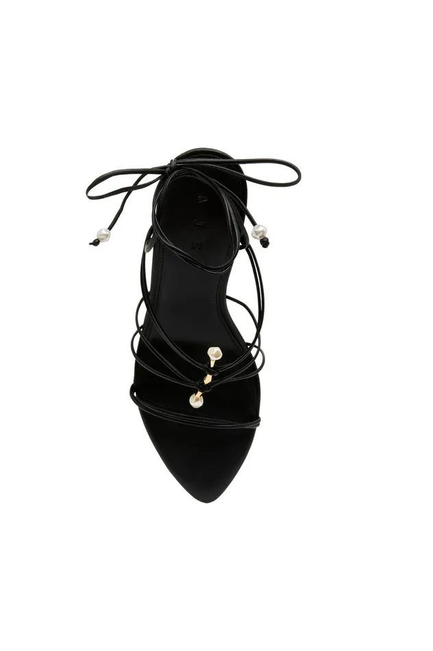 Perenna Pearl Bar Strappy Heel Black Women Aje Shoes