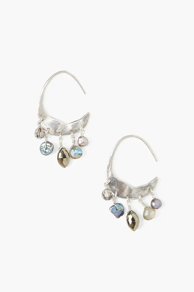Petite Crescent Grey Pearl And Labradorite Mix Silver Hoop Earrings Women Chan Luu Earrings