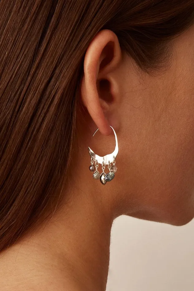 Petite Crescent Grey Pearl And Labradorite Mix Silver Hoop Earrings Women Chan Luu Earrings