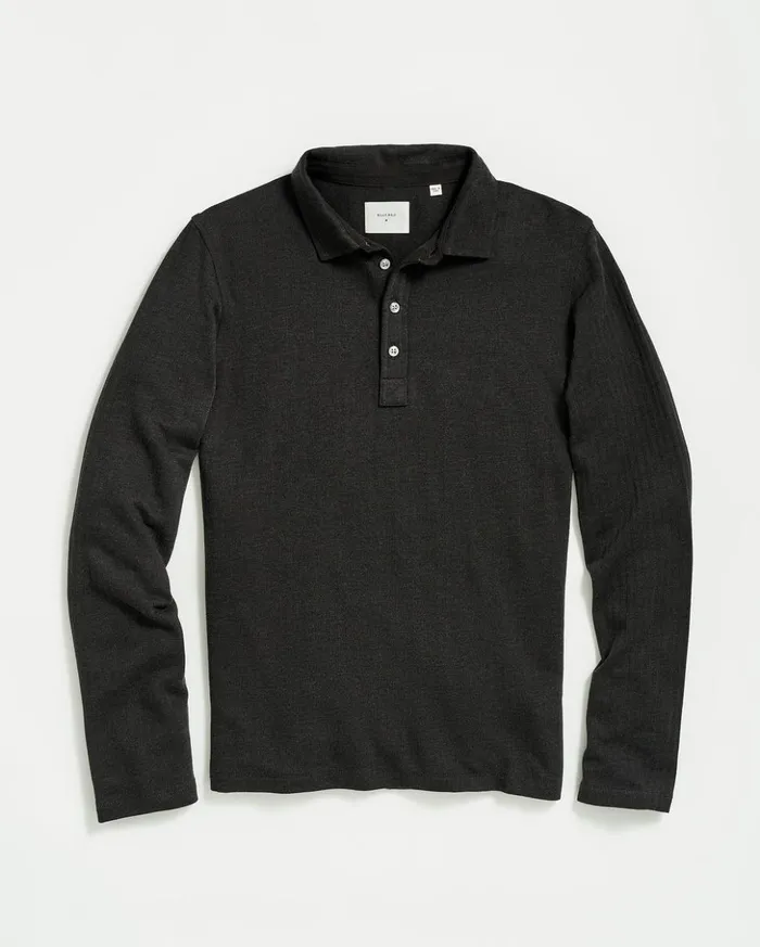 Polos Tees and Henleys Men Billy Reid Ls Herringbone Polo Jet Black