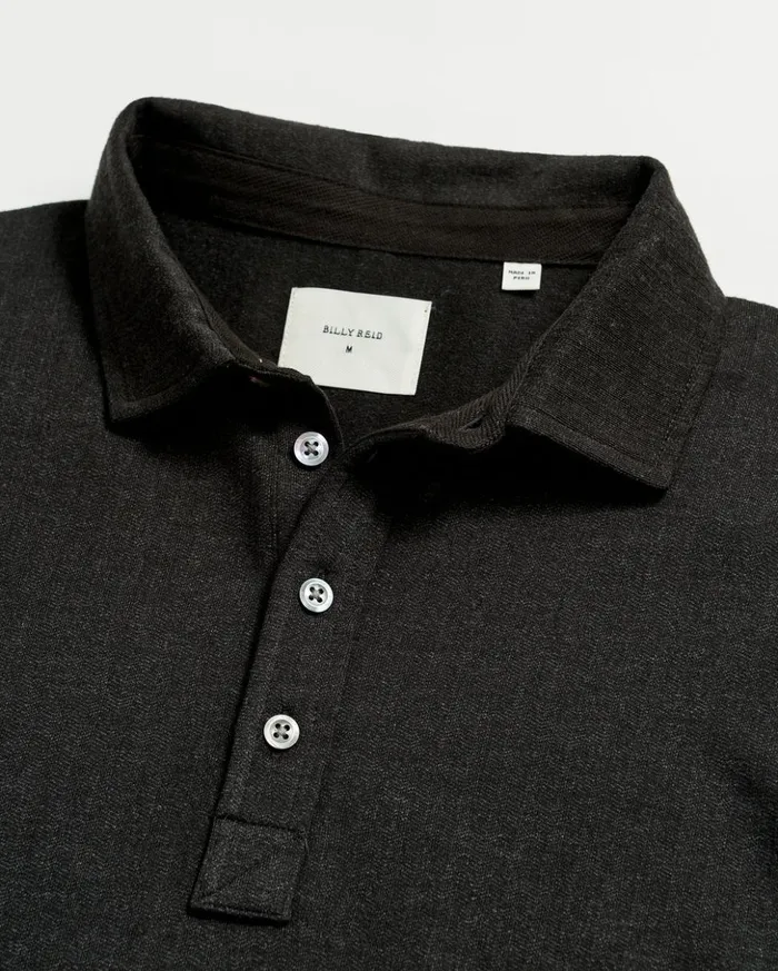 Polos Tees and Henleys Men Billy Reid Ls Herringbone Polo Jet Black