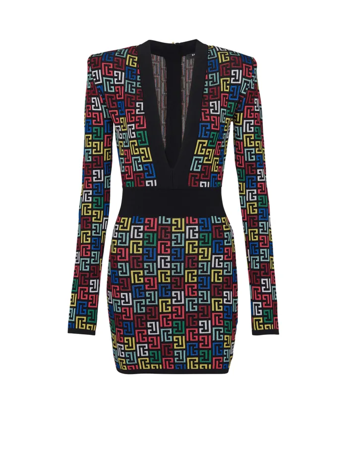 Pop Monogram Knit Dress Multicolor Women Balmain Dresses