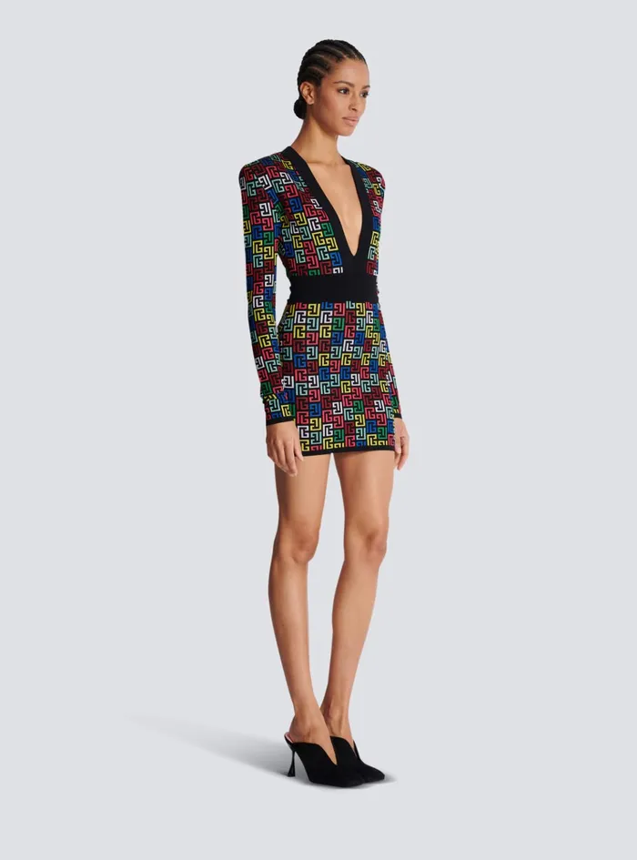 Pop Monogram Knit Dress Multicolor Women Balmain Dresses