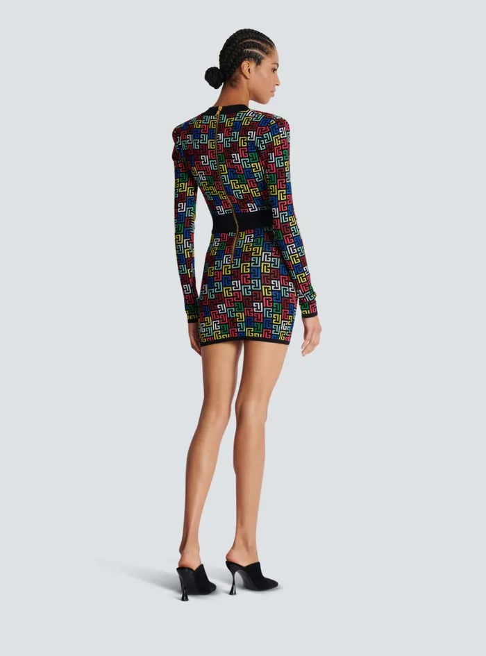 Pop Monogram Knit Dress Multicolor Women Balmain Dresses