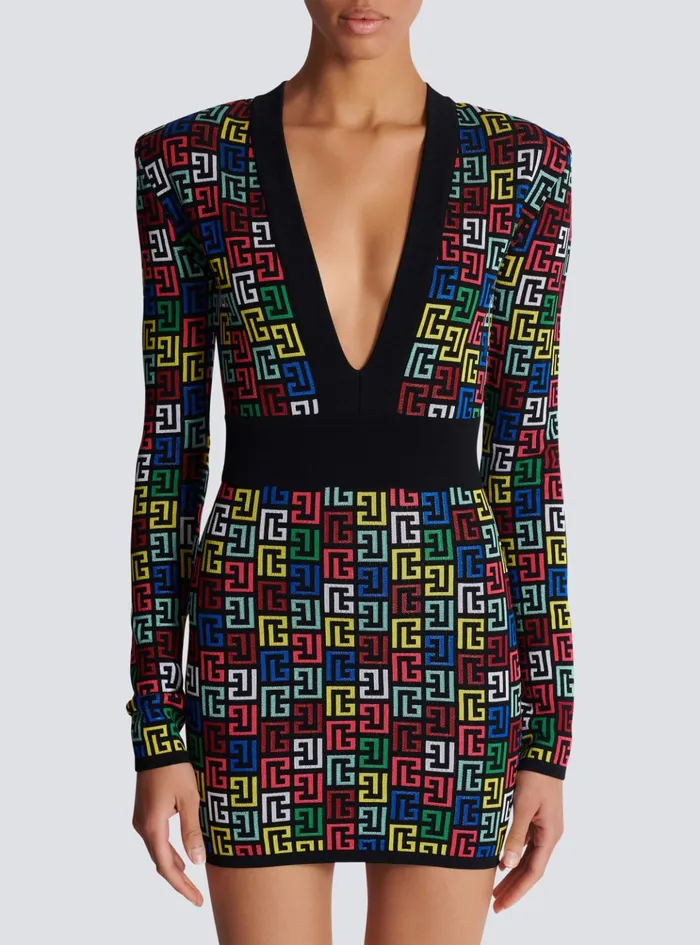 Pop Monogram Knit Dress Multicolor Women Balmain Dresses