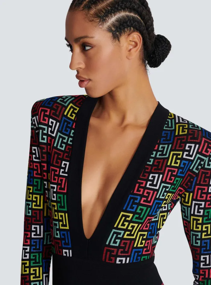Pop Monogram Knit Dress Multicolor Women Balmain Dresses