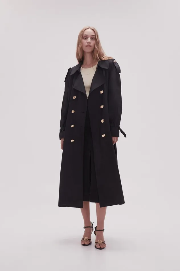 Prima Pleat Trench Coat Black Women Aje Blazers Jackets 038 Coats