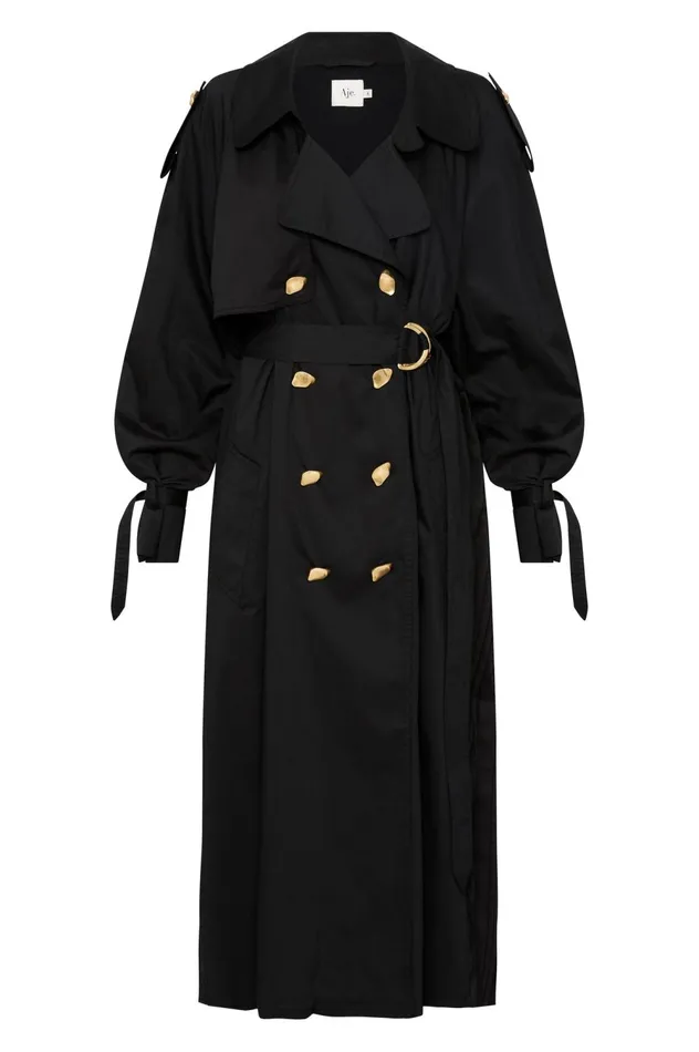 Prima Pleat Trench Coat Black Women Aje Blazers Jackets 038 Coats