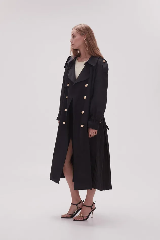Prima Pleat Trench Coat Black Women Aje Blazers Jackets 038 Coats