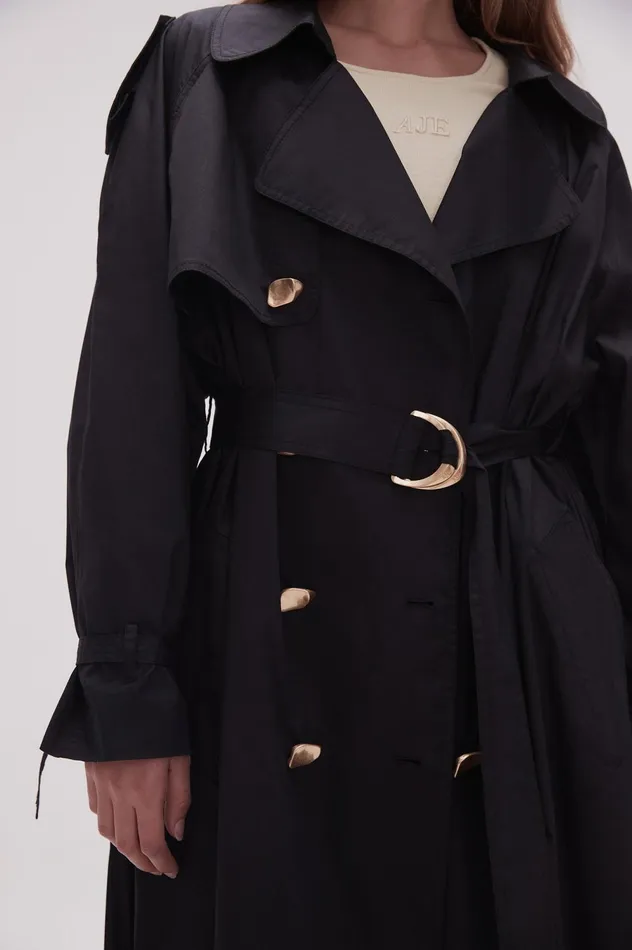 Prima Pleat Trench Coat Black Women Aje Blazers Jackets 038 Coats