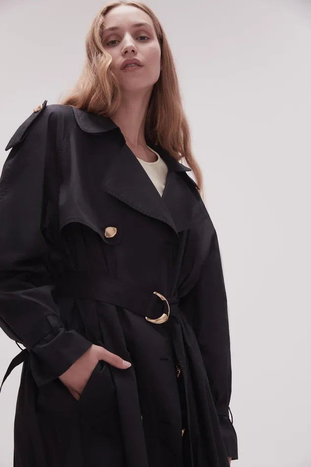 Prima Pleat Trench Coat Black Women Aje Blazers Jackets 038 Coats