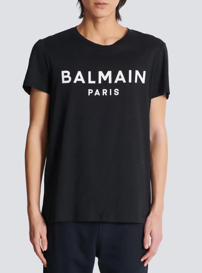 Printed Paris Shortsleeved Tshirt Black Men Balmain TShirts