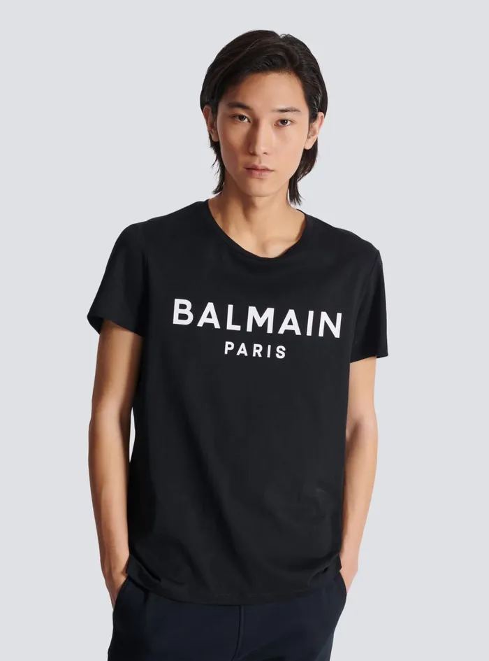 Printed Paris Shortsleeved Tshirt Black Men Balmain TShirts