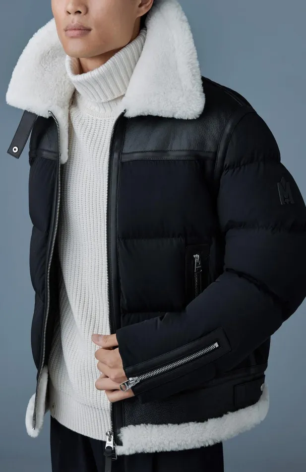 Puffer Men Mackage ROBERT Mixedmedia Shearling Down Jacket Sky Blue
