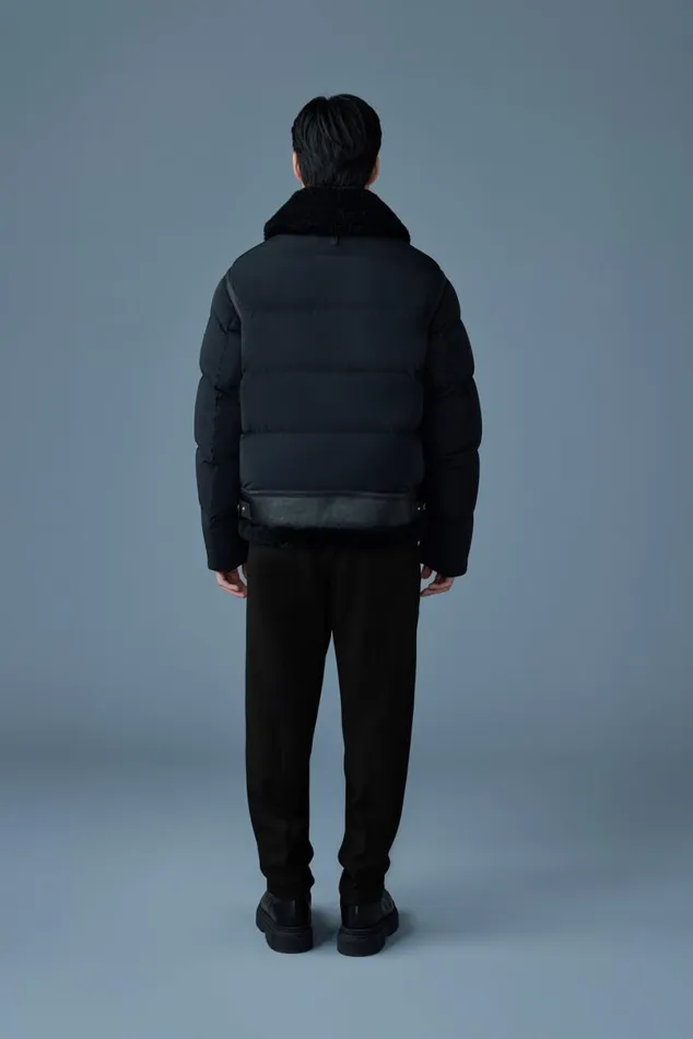 Puffer Men Mackage ROBERT Mixedmedia Shearling Down Jacket Sky Blue Puffer Men Mackage ROBERT Mixedmedia Shearling Down Jacket Sky Blue