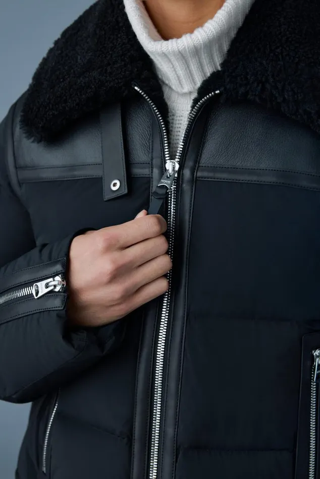 Puffer Men Mackage ROBERT Mixedmedia Shearling Down Jacket Sky Blue Puffer Men Mackage ROBERT Mixedmedia Shearling Down Jacket Sky Blue