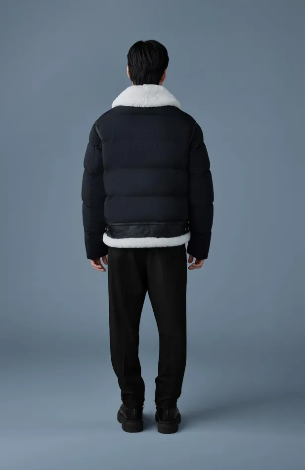 Puffer Men Mackage ROBERT Mixedmedia Shearling Down Jacket Sky Blue Puffer Men Mackage ROBERT Mixedmedia Shearling Down Jacket Sky Blue