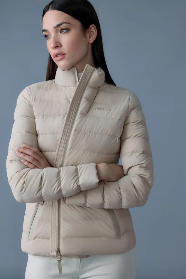 Puffers Women Mackage JACEYCITY Light Down Jacket With Stand Collar Cream Puffers Women Mackage JACEYCITY Light Down Jacket With Stand Collar Cream