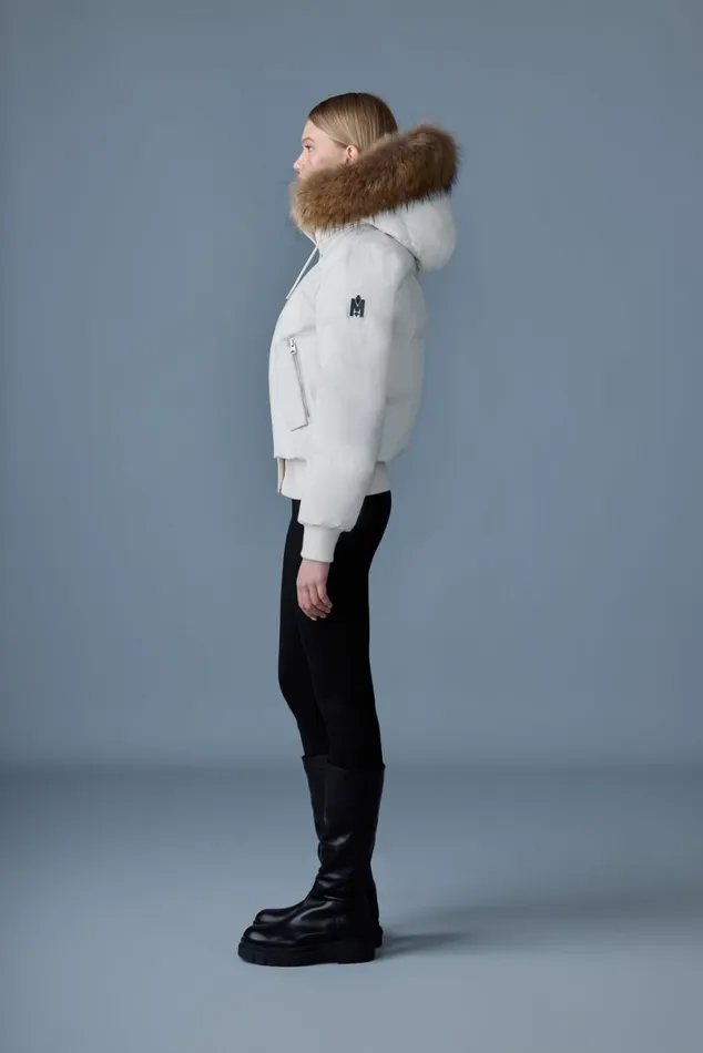 Puffers Women Mackage NEFIFZ Down Jacket With Removable Fur Trimmed Hood Cream