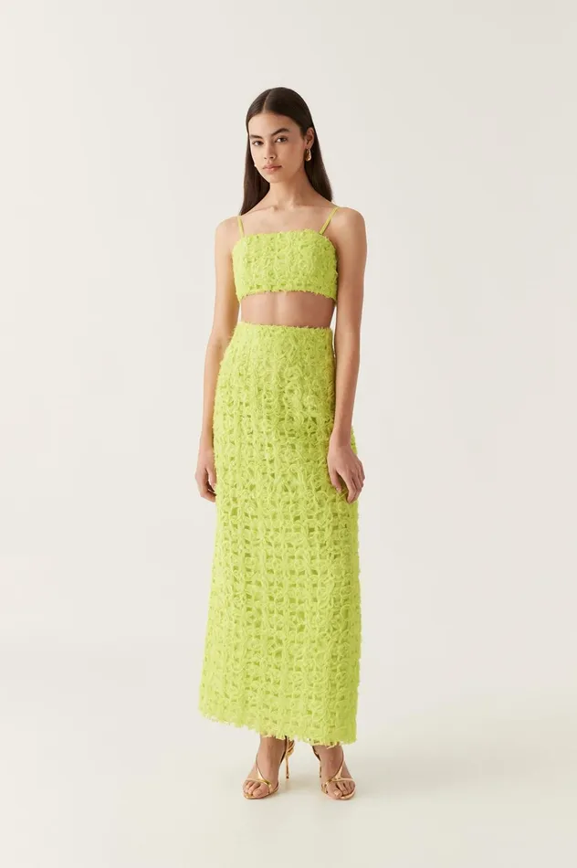 Quintette Textured Midi Skirt Light Lime Green Women Aje Wedding Guest Dresses