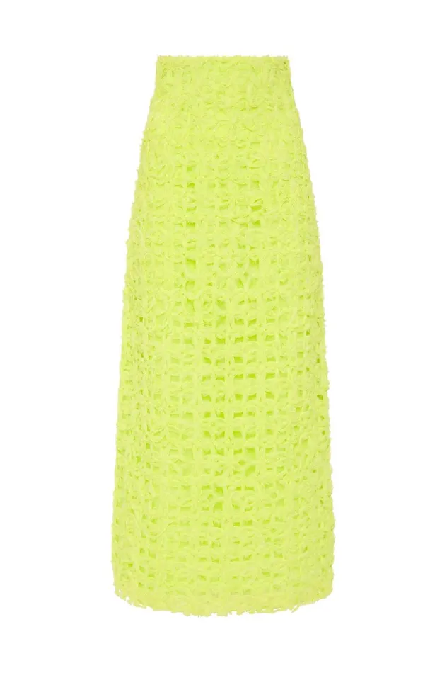 Quintette Textured Midi Skirt Light Lime Green Women Aje Wedding Guest Dresses