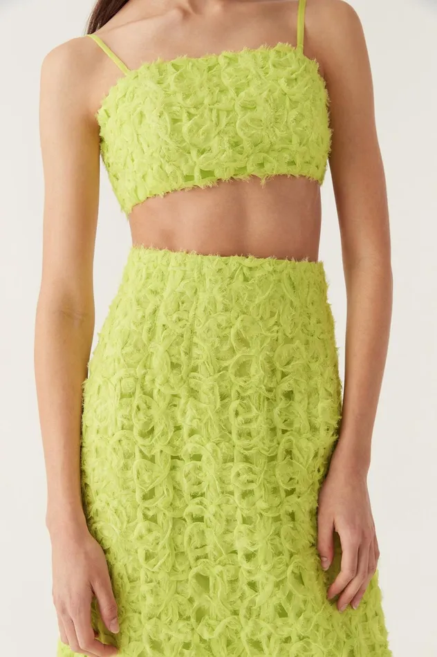 Quintette Textured Midi Skirt Light Lime Green Women Aje Wedding Guest Dresses