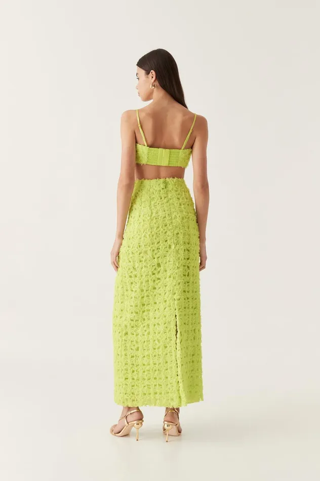 Quintette Textured Midi Skirt Light Lime Green Women Aje Wedding Guest Dresses