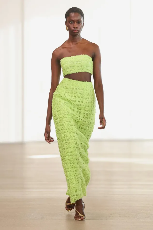 Quintette Textured Midi Skirt Light Lime Green Women Aje Wedding Guest Dresses