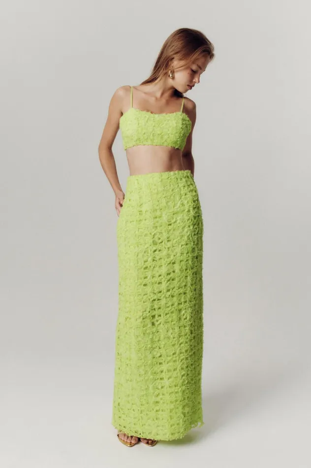 Quintette Textured Midi Skirt Light Lime Green Women Aje Wedding Guest Dresses