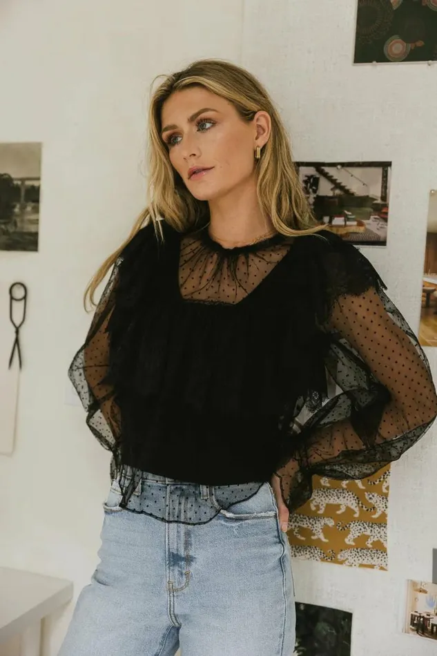 Raegan Self Dot Mesh Top Black Women Bohme Tops