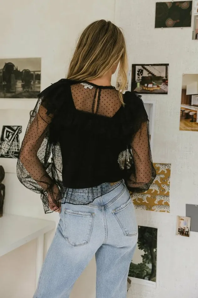 Raegan Self Dot Mesh Top Black Women Bohme Tops