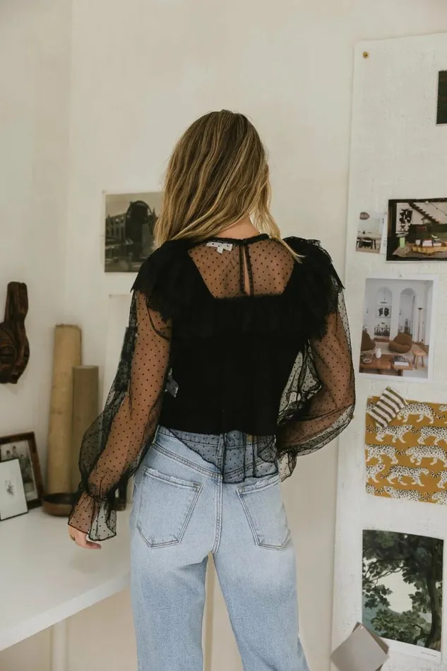 Raegan Self Dot Mesh Top Black Women Bohme Tops