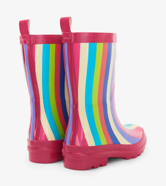 Rainwear Girls Hatley Rainbow Stripes Shiny Rain Boots
