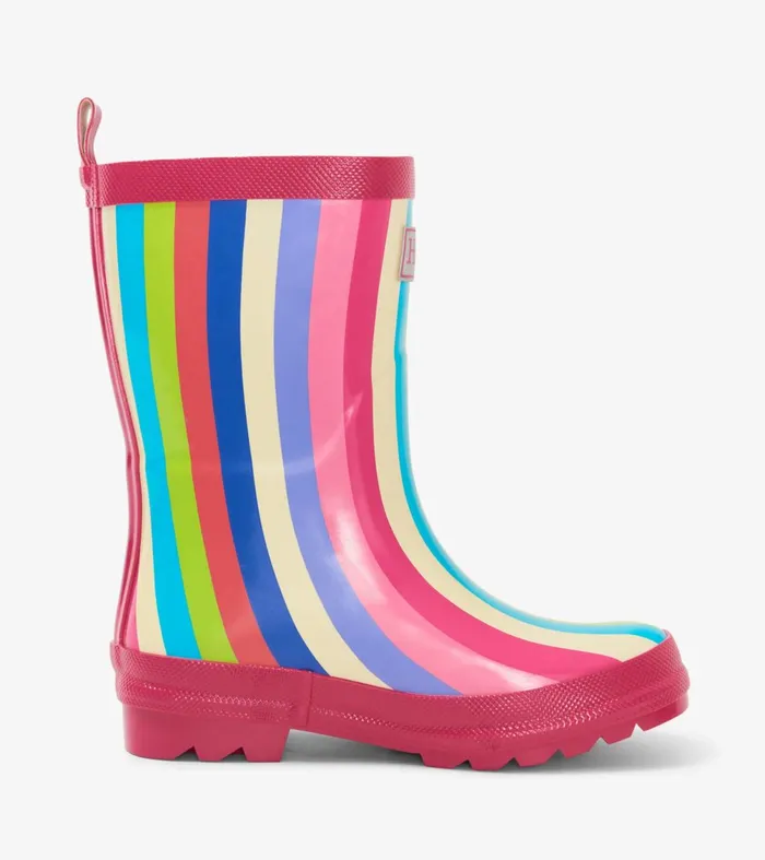 Rainwear Girls Hatley Rainbow Stripes Shiny Rain Boots