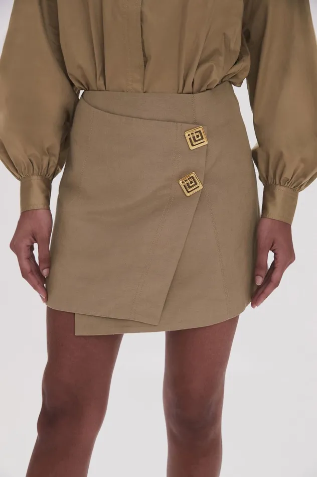 Realm Wrap Front Mini Skirt Desert Khaki Women Aje Skirts
