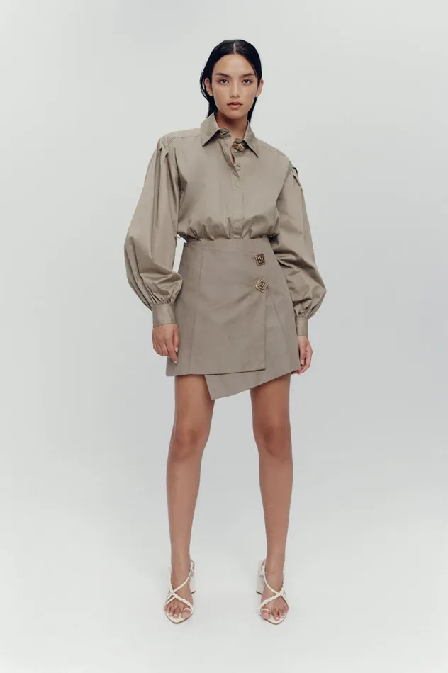 Realm Wrap Front Mini Skirt Desert Khaki Women Aje Skirts