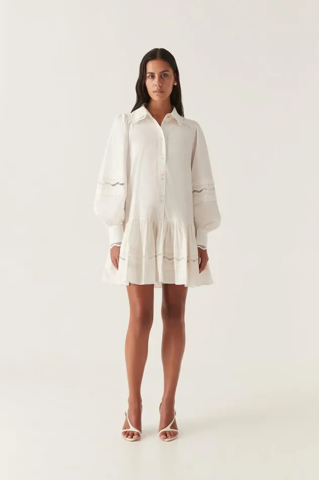 Reva Wave Trim Mini Dress Ivory Women Aje White Dresses
