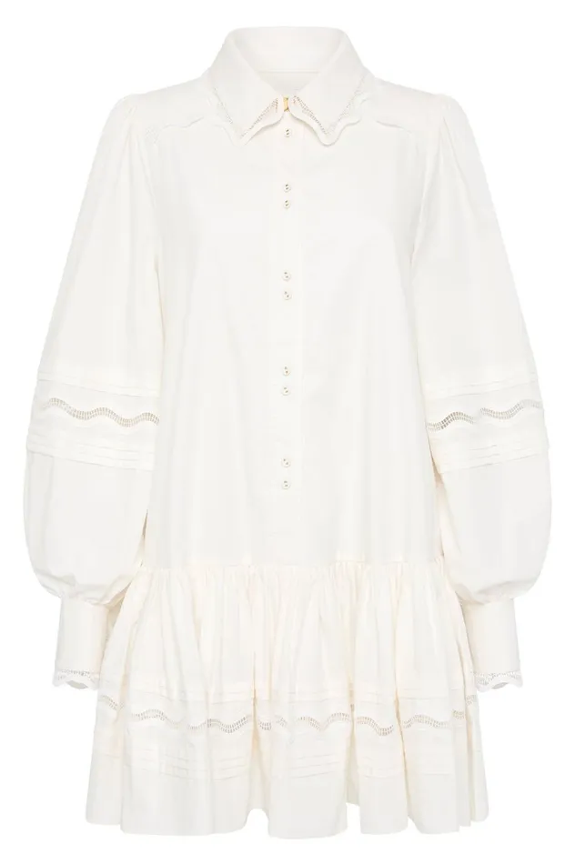 Reva Wave Trim Mini Dress Ivory Women Aje White Dresses