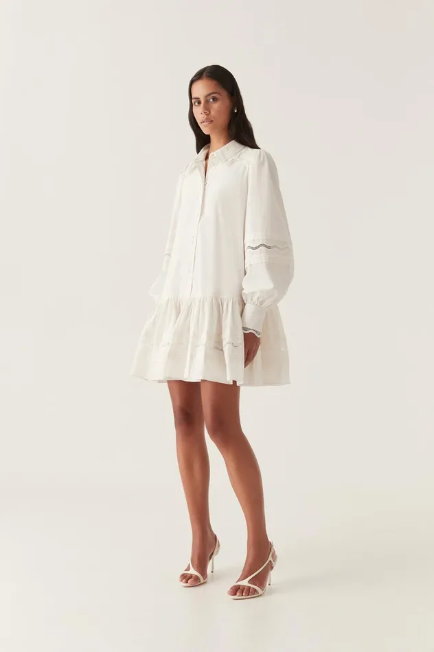 Reva Wave Trim Mini Dress Ivory Women Aje White Dresses