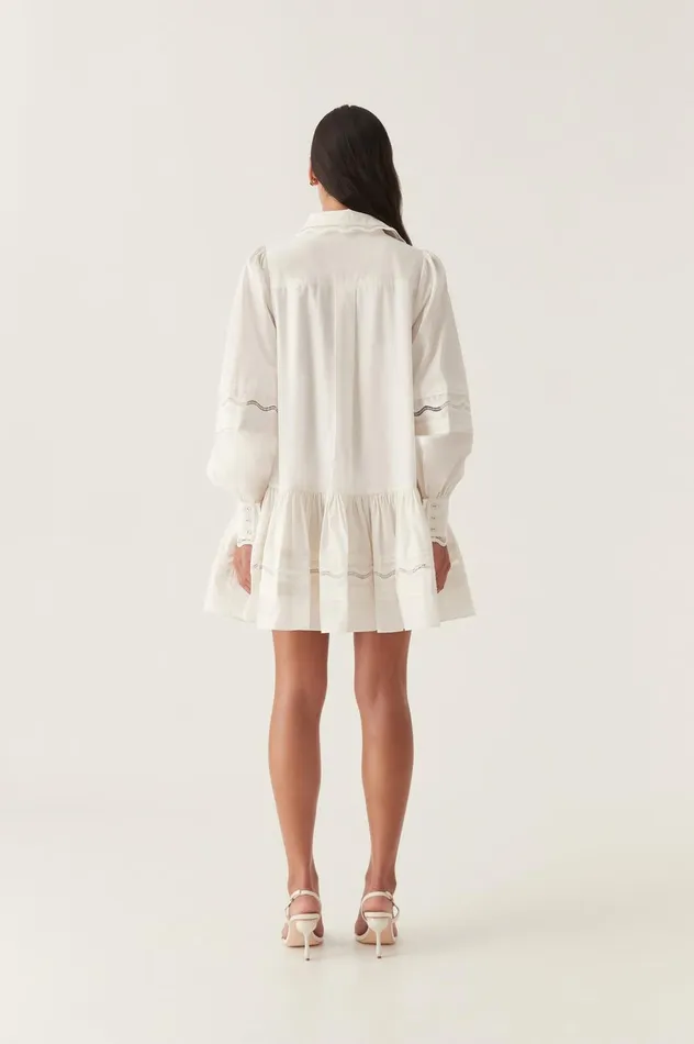 Reva Wave Trim Mini Dress Ivory Women Aje White Dresses