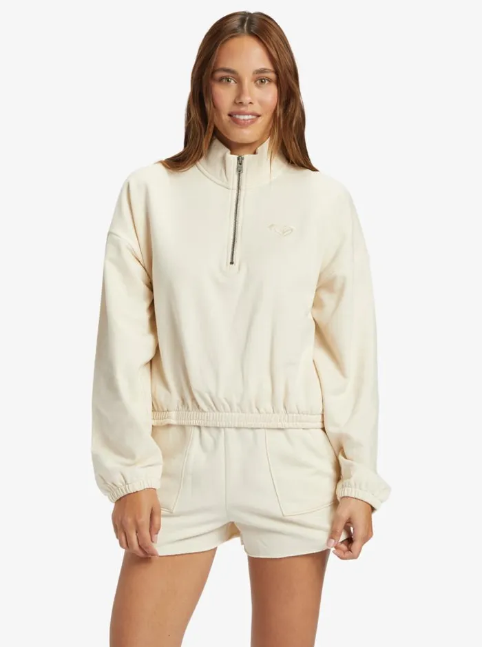 Roxy Fleece and Hoodies Hike Quilted Half Zip Sweatshirt Tapioca 8211 Women