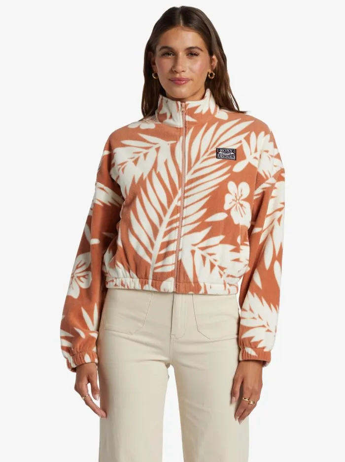 Roxy Jackets Dawn To Dusk ZipUp Fleece Cafe Creme Palmeria 8211 Women